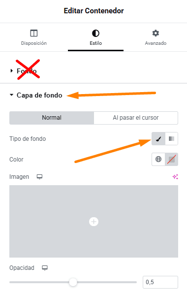 activar capa fondo elementor