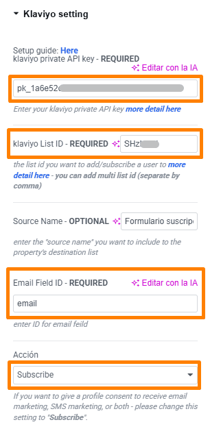 Cómo conectar Klaviyo con un formulario de Elementor