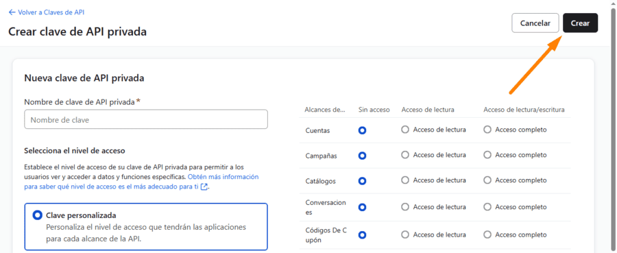 Cómo conectar Klaviyo con un formulario de Elementor - Crear clave API Klaviyo