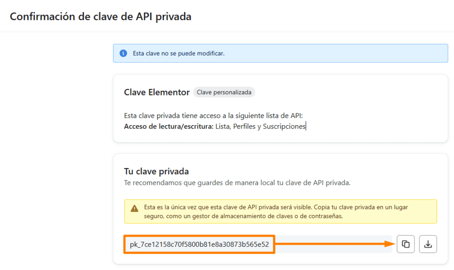 Cómo conectar Klaviyo con un formulario de Elementor - Copiar clave API Klaviyo