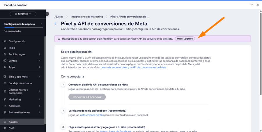 wix integraciones pixel meta